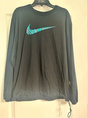 Nike Black Crewneck Sweatshirt with Teal Stripe Swoosh